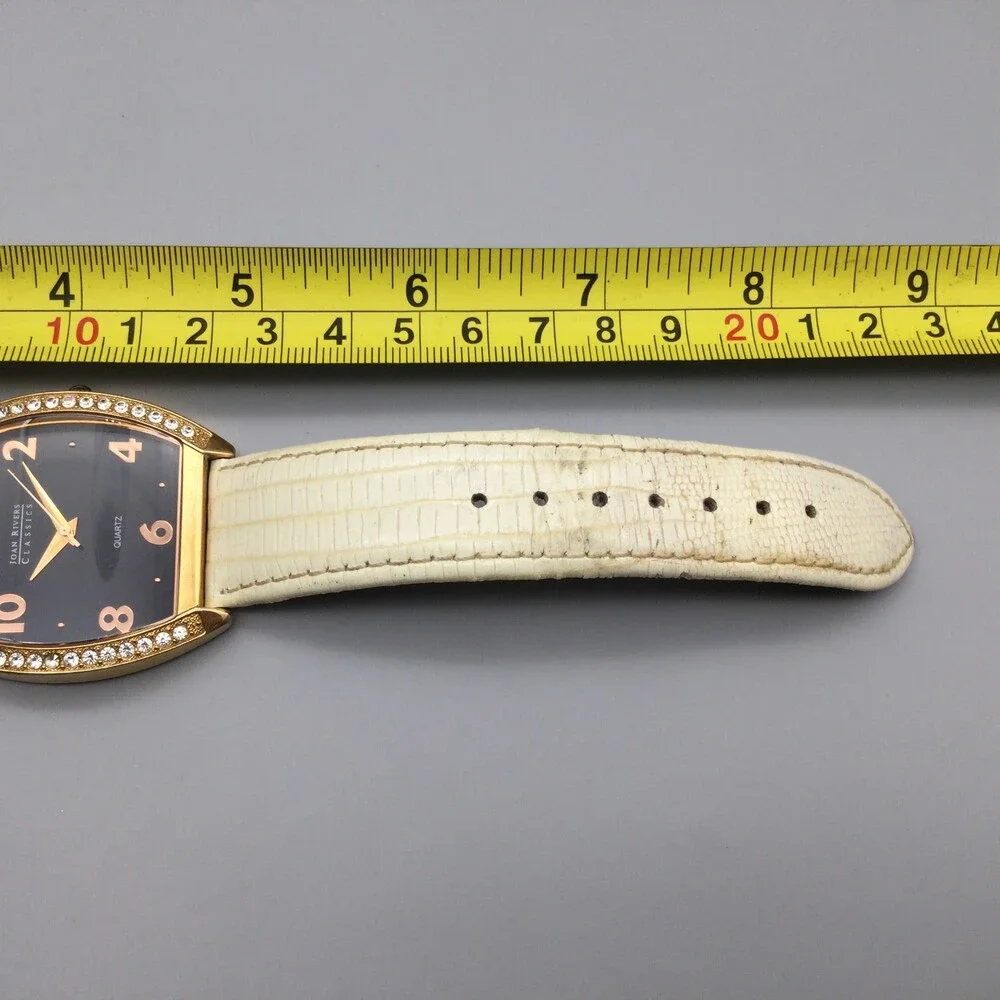Joan Rivers Womens Watch 41mm Black Dial Gold Case White Leather 4377